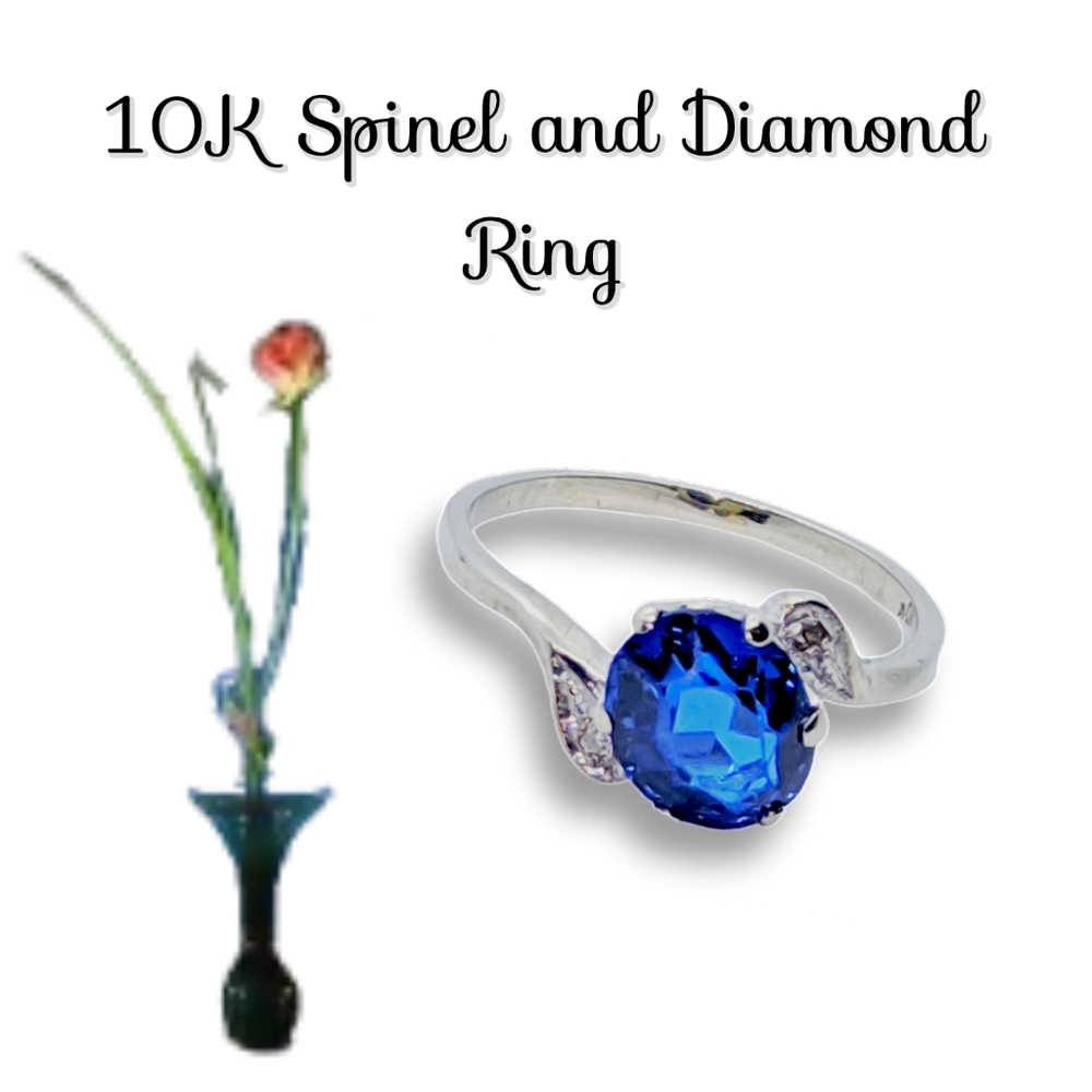 10K White Gold Spinel & Diamond Ring. Size 9.5